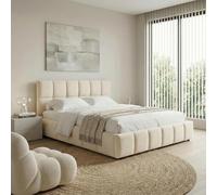 IDIMEX Lit Double Emilia, Rembourré 160 x 200 cm Queen Size, Blanc Crème, avec Sommier à Lattes Inclus, Design Bubble, Tête de Lit Capitonnée, Confort Optimal, Style Contemporain pour Chambre Adulte