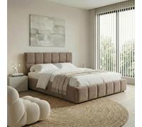 IDIMEX Lit Double Emilia, Rembourré 160 x 200 cm Queen Size, Brun, avec Sommier à Lattes Inclus, Design Bubble, Tête de Lit Capitonnée, Confort Optimal, Style Contemporain pour Chambre Adulte