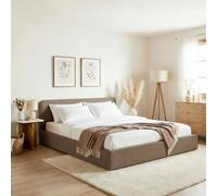 Lit Double LATINI 160x200, en Tissu Grège, Lit Queen Size 2 Personnes avec Sommier à Lattes Inclus, Tête Réglable en Hauteur
