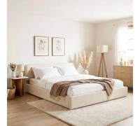 Lit Double LATINI 180x200, en Tissu Beige, Lit King Size 2 Personnes avec Sommier à Lattes Inclus, Design Moderne
