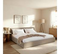 Lit Double LATINI 180x200, en Tissu Grège, Lit King Size 2 Personnes avec Sommier à Lattes Inclus, Design Moderne