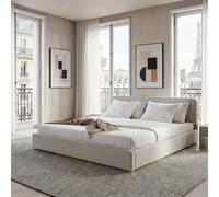 IDIMEX Lit Double LATINI rembourré 180x200, Tête de lit en Tissu Gris Clair, Lit King Size 2 Personnes avec Sommier à Lattes Inclus, Tête Réglable en Hauteur, Design Moderne