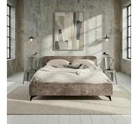 IDIMEX Lit Double LEVERDA 140x190 cm, Revêtement en Tissu, Lit Style Moderne pour 2 Personnes, Cadre de lit en Bois avec sommier Inclus, Brun