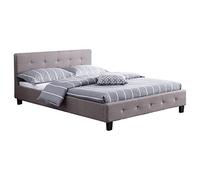 Lit double pour adulte JOSY avec sommier 140x190 cm 2 places / 2 personnes, tête et pied de lit capitonnés avec strass en tissu