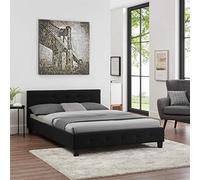 IDIMEX Lit Double pour Adulte Mathieu Couchage 140 x 190 cm avec sommier 2 Places / 2 Personnes, tête et Pied de lit capitonnés, revêtement en Tissu Noir