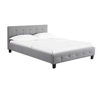 IDIMEX Lit Double pour Adulte Mathieu Couchage 140 x 190 cm avec sommier 2 Places / 2 Personnes, tête et Pied de lit capitonnés, revêtement en Tissu Gris