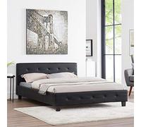 IDIMEX Lit Double pour Adulte Mathieu Couchage 140 x 190 cm avec sommier 2 Places / 2 Personnes, tête et Pied de lit capitonnés, revêtement synthétique Noir