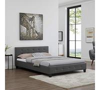 IDIMEX Lit Double pour Adulte Mathieu Couchage 140 x 190 cm avec sommier 2 Places / 2 Personnes, tête et Pied de lit capitonnés, revêtement synthétique Gris