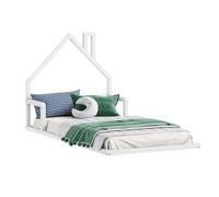 IDIMEX Lit Enfant ELOA au Sol 90x190 cm de Type Montessori, tête de lit en Forme de Maison, en Bois Massif lasuré Blanc