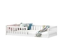 IDIMEX Lit Enfant Gustavo avec sommier lit au Sol 90x190 cm d'inspiration Montessori, avec barrières de Protection, en Bois Massif Coloris Blanc