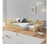 IDIMEX Lit Enfant Gustavo lit au Sol 90x190 cm d'inspiration Montessori, avec barrières de Protection, en pin Massif Naturel