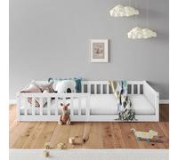 IDIMEX Lit Enfant Gustavo lit au Sol 90x190 cm d'inspiration Montessori, avec barrières de Protection, en pin Massif lasuré Blanc