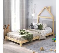 IDIMEX Lit Enfant LIZ tête de lit en Forme de Maison, Lit au Sol Montessori, pour Couchage 90 x 190 cm Bois de pin Massif, Coloris Naturel