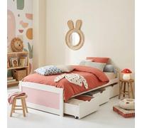 Lit fonctionnel MIA avec rangements 3 tiroirs 90 x 200 cm, lit simple 1 place, lit enfant en pin massif lasuré blanc et rose