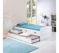 IDIMEX Lit gigogne Jessy lit Enfant Fonctionnel avec tiroir-lit et Rangement 3 tiroirs, Couchage 90x190 cm 1 Place, en pin Massif lasuré Blanc