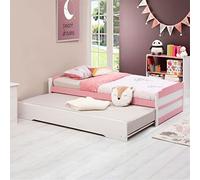 Lit gigogne LORENA 1 personne tiroir lit fonctionnel 90 x 190 cm pin massif lasuré blanc et rose