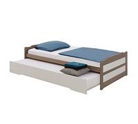 Lit gigogne LORENA 1 personne tiroir lit fonctionnel 90 x 190 cm pin massif lasuré taupe et blanc