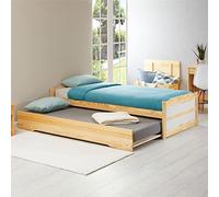 IDIMEX Lit gigogne Lorena 1 Personne tiroir lit Fonctionnel 90 x 190 cm pin Massif recouvert d'un Vernis Naturel et Blanc