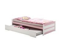 IDIMEX Lit gigogne Lorena 1 Personne tiroir lit Fonctionnel 90 x 200 cm pin Massif lasuré Blanc et Rose
