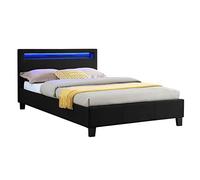 IDIMEX Lit LED Simple 120x190 cm avec sommier, tête de lit Confortable, lit 1 Place revêtement en Tissu Noir, Marisela