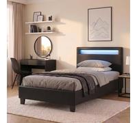 Lit LED simple LUCENO 90x190 cm, avec sommier, revêtement synthétique noir Noir G