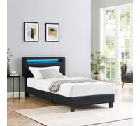 IDIMEX Lit LED Simple 90x190 cm avec sommier, tête de lit réglable en Hauteur, en synthétique Noir, Evan