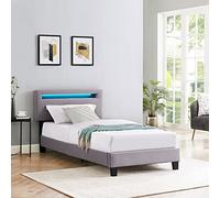 IDIMEX Lit LED Simple 90x190 cm avec sommier, tête de lit réglable en Hauteur, en Tissu Gris, Austin