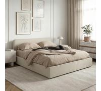 IDIMEX Lit Simple BELARTI 120x190 cm rembourré, Revêtement en Tissu Beige, Lit Style Moderne pour 1 Personne, Cadre de lit en Bois avec sommier Inclus
