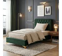 IDIMEX Lit Simple Glamour Couchage 1 Place 90x190 cm, avec sommier et Pieds en métal doré, Style Baroque, avec revêtement en Velours capitonné Vert