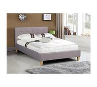 Lit simple pour adulte LILLE 120x190 cm 1 place et demi / 1 personne, avec sommier et pieds en bois, tissu capitonné gris