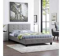 IDIMEX Lit Simple pour Adulte Marlon Couchage 120 x 190 cm avec sommier 1 Place et Demi / 1 Personne, tête et Pied de lit capitonnés, revêtement en Tissu Gris