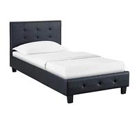 Lit simple pour adulte ou enfant REVE avec sommier 90x190 cm 1 place/1 personne, tête et pied de lit capitonnés, en synthétique