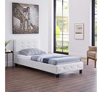 IDIMEX Lit Simple pour Adulte ou Enfant Reve Couchage 90 x 190 cm avec sommier 1 Place / 1 Personne, tête et Pied de lit capitonnés, revêtement synthétique Blanc