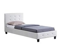 IDIMEX Lit Simple pour Adulte ou Enfant TICO Couchage 90 x 190 cm avec sommier 1 Place / 1 Personne, tête et Pied de lit capitonnés avec Strass, revêtement synthétique Blanc