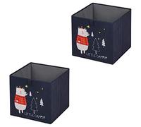 Lot de 2 boites de rangement en tissu bleu BEAR, cube de rangement pour enfant dim 32 x 32 x 32 cm, décor ours polaire