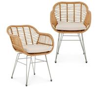 Idimex Lot de 2 chaises de jardin Paramo, imitation rotin brun/beige, anti-UV, coussins blancs