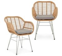 Idimex Lot de 2 chaises de jardin Paramo - imitation rotin brun/gris, pieds métal anti-rouille
