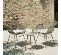 IDIMEX Lot de 2 chaises de Jardin Paramo, Imitation rotin Gris Fauteuil d'extérieur pour terrasse ou Balcon résistant aux UV, 4 Pieds en métal Anti-Rouille et Coussin d'assise Blanc