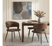 IDIMEX Lot de 2 Chaises Pavia en Simili Cuir Brun Foncé, Chaise de Salle à Manger et Cuisine au Look Moderne, Dossier Enveloppant, Pieds en Métal, Parfait pour Compléter Une Table Contemporaine