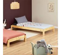 Lot de 2 lits superposables RINO 90 x 190 cm, lits simples 1 place, couchage d'appoint, en pin massif vernis naturel