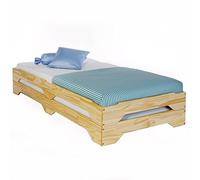 Lot de 2 lits superposables RONNY 90 x 200 cm couchage supplémentaire fonctionnel en pin massif vernis naturel