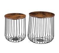 IDIMEX Lot de 2 Tables d'appoint ERRANO Tables à café Tables Basses Rondes Bouts de canapé desgn Vintage Industriel, ragement Panier en métal avec Plateau Amovible en MDF décor Old Style