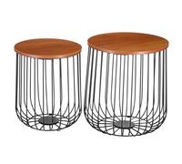 Lot de 2 tables d'appoint ERRANO paniers en métal tables à café tables basses rondes bouts de canapé vintage décor chêne sauvage
