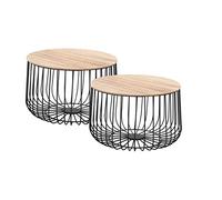 IDIMEX Lot de 2 Tables d'appoint Padova Tables à café Tables Basses Rondes Bouts de canapé Design Vintage Industriel, Rangement Panier en métal avec Plateau Amovible en MDF décor Bois Naturel