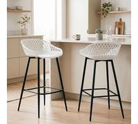 IDIMEX Lot de 2 tabourets de Bar IREK Chaise Haute pour Cuisine ou comptoir, Assise en Plastique Blanc et Pieds en métal Noir, Hauteur d'assise 75 cm