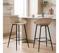 Lot de 2 tabourets de bar IREK chaise haute pour cuisine ou comptoir au design retro, en plastique beige et métal noir