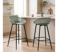 IDIMEX Lot de 2 tabourets de Bar IREK Chaise Haute pour Cuisine ou comptoir au Design Retro, en Plastique Vert de Gris et métal Noir, Hauteur d'assise 75 cm