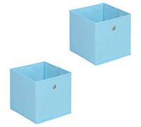 Lot de 2 boites en tissu bleu clair ELA boîte de rangement ouverte avec poignée dim 27 x 27 x 27 cm, pour linge jouets vêtements