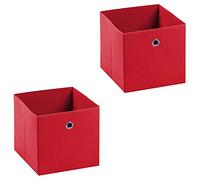 Lot de 2 boites en tissu rouge ELA boîte de rangement ouverte avec poignée dim 27 x 27 x 27 cm, pour linge jouets vêtements
