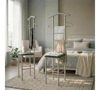 IDIMEX Lot de 2 valets de Chambre JIVO chevalets de Nuit portants pour vêtements, Structure en métal argenté avec Tablette en MDF décor Noir Mat